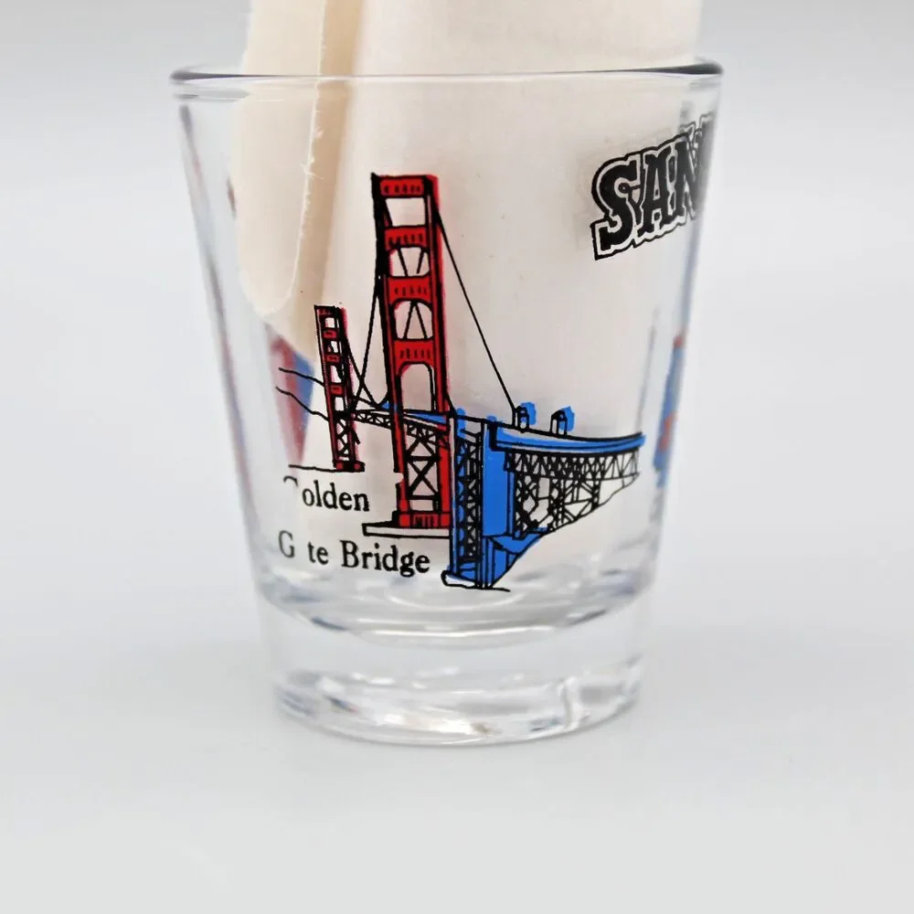 Vintage San Francisco Shot Glass Cable Car Golden Gate Bridge Chinatown Barware